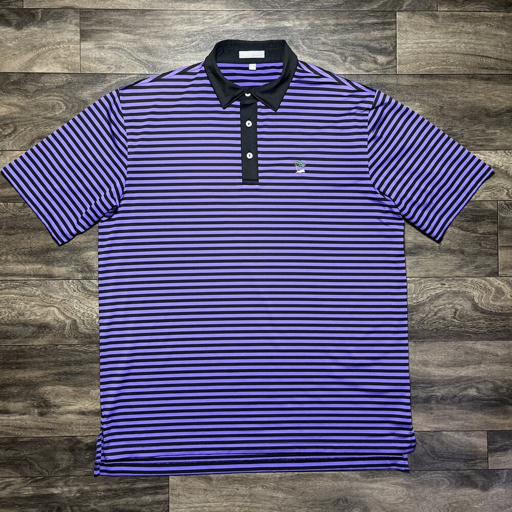 Peter Millar Jupiter Hills Performance Golf Polo Men's L Purple Striped EUC
